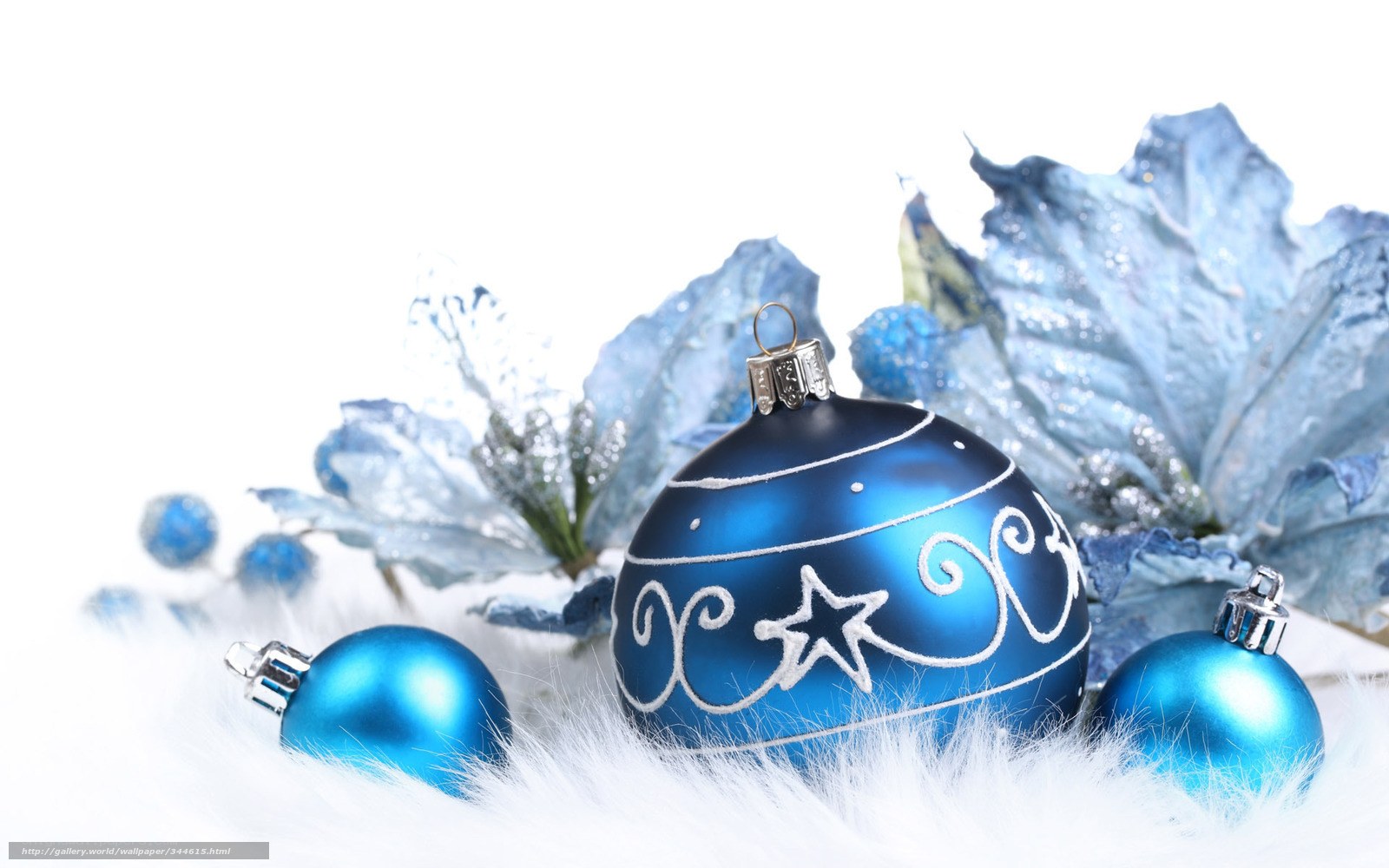blue christmas ornaments on white