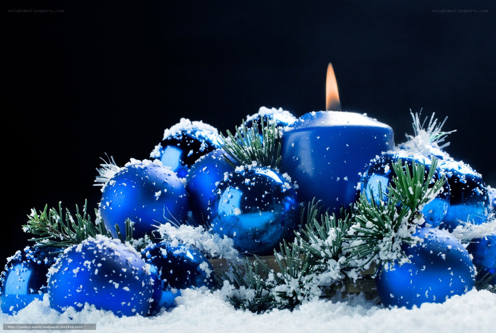 Blue Christmas ornaments with candle