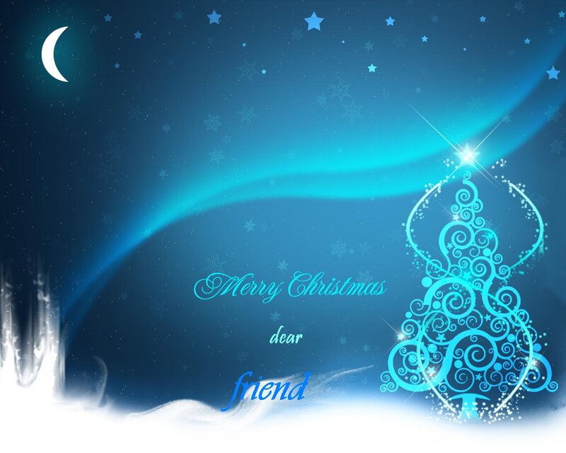 Blue Christmas Tree — Festive, Night, Digital Art, Moon