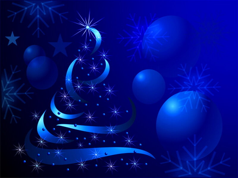 Blue Christmas Tree — Festive, Night, Digital Art, Snowflakes