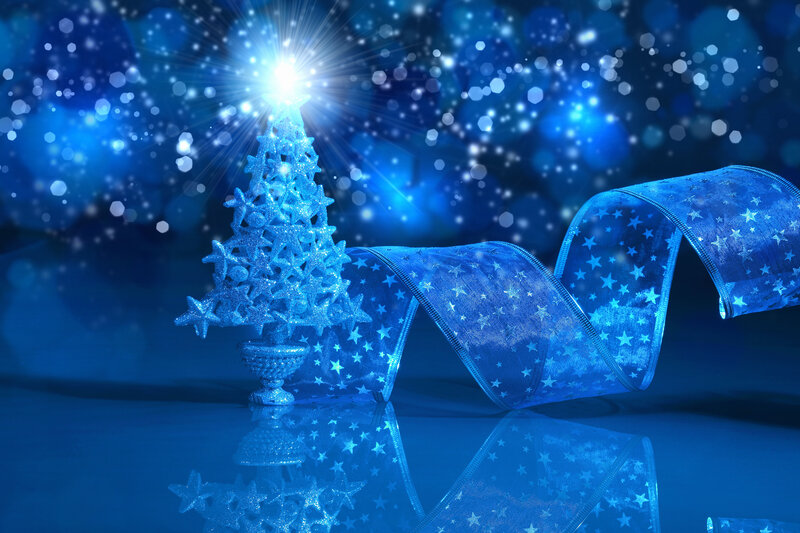 Blue Christmas Tree — Festive, Winter, 3d Render, Star Decorations