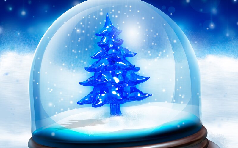 Blue Christmas Tree — Festive, Winter, Digital Art, Snow Globe