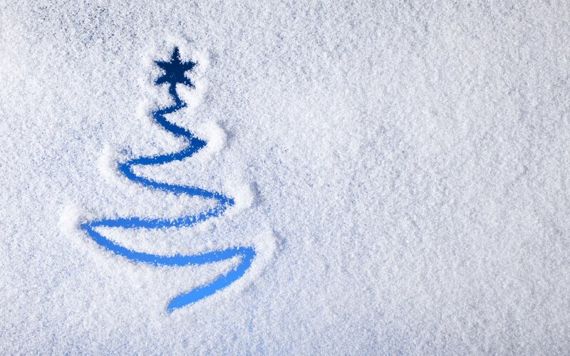 Blue Christmas Tree in Snow — White