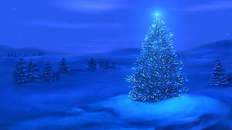 Blue Christmas tree in snowy landscape