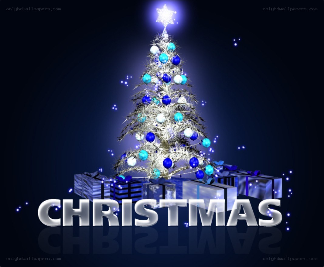 Blue Christmas tree with gifts