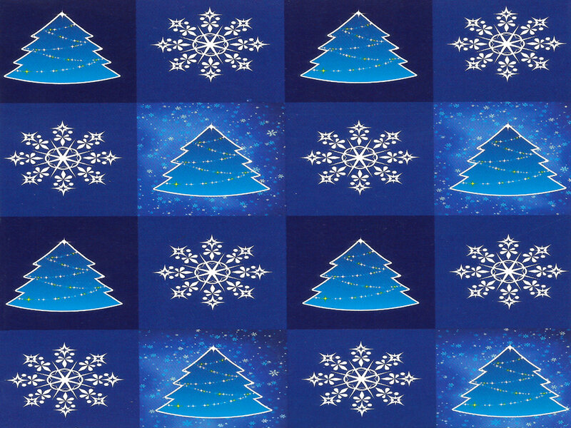 Blue Christmas Trees and Snowflakes
