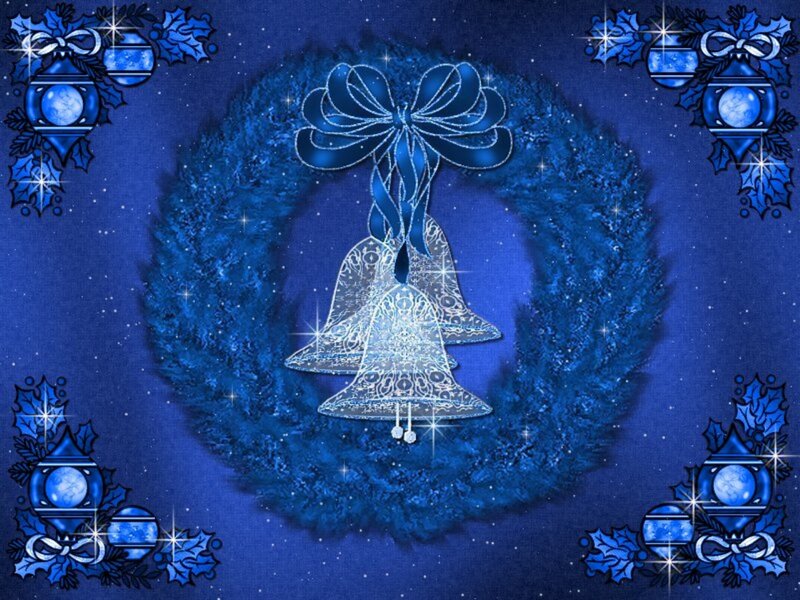Blue Christmas Wreath — Festive, Night, Digital Art