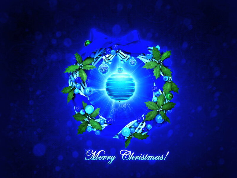 Blue Christmas Wreath — Festive, Night