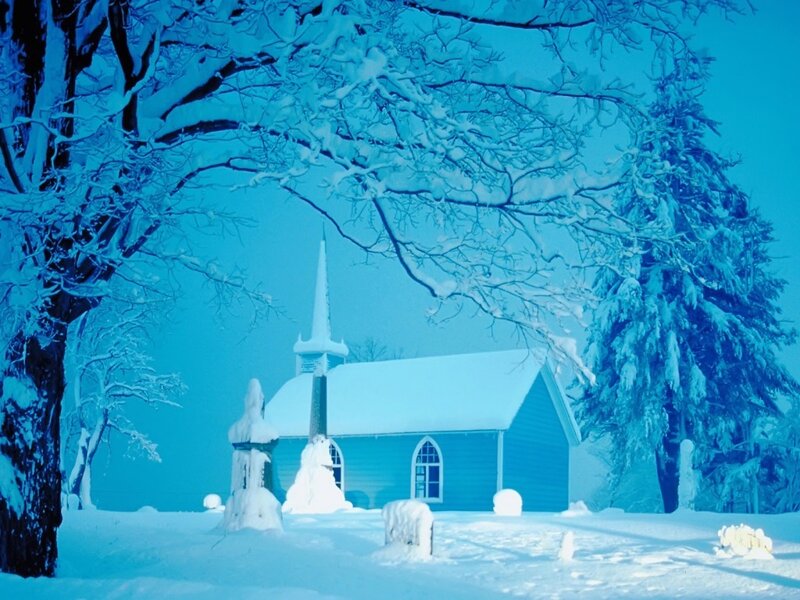 Blue Church in Snow — Serene