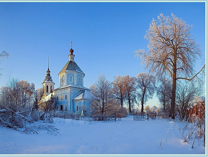 Blue Church in Snow