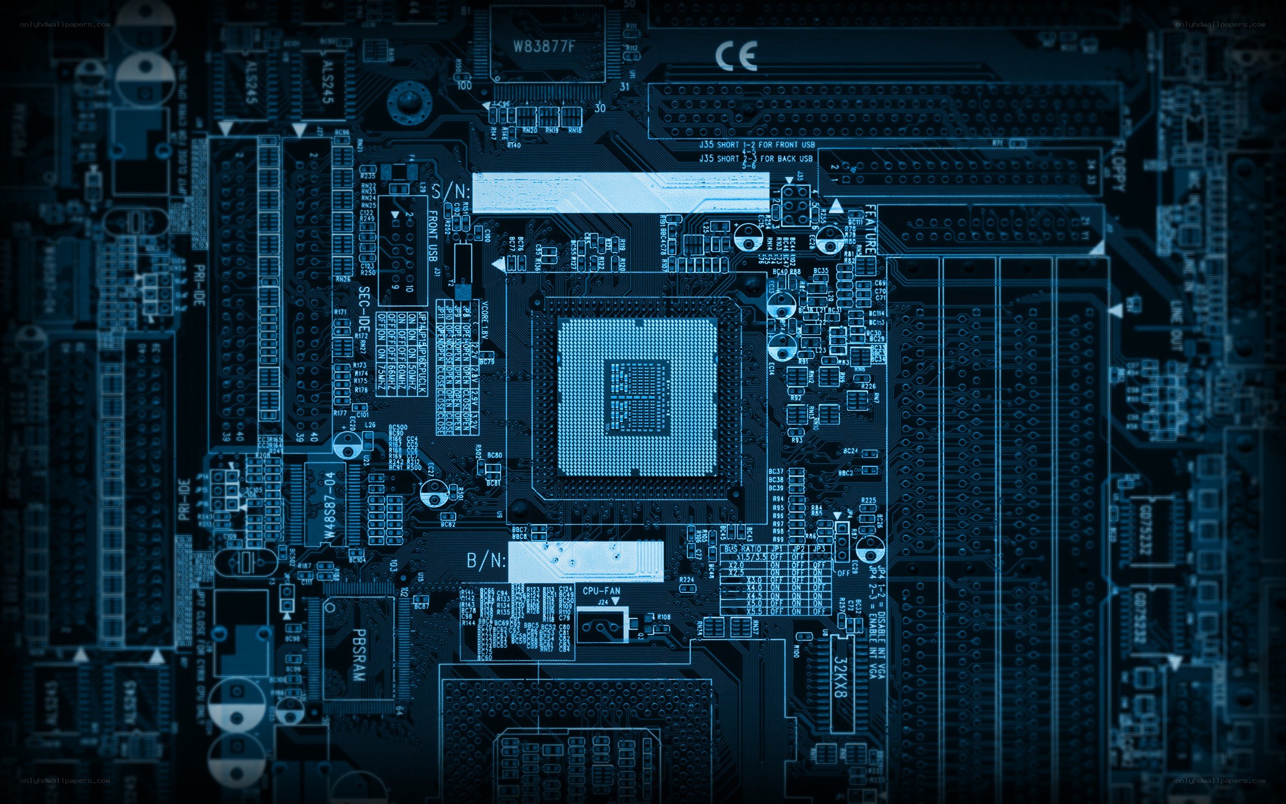 blue circuit board close-up