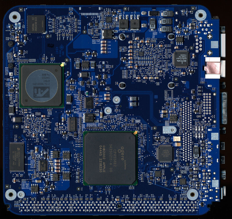 Blue circuit board with chips