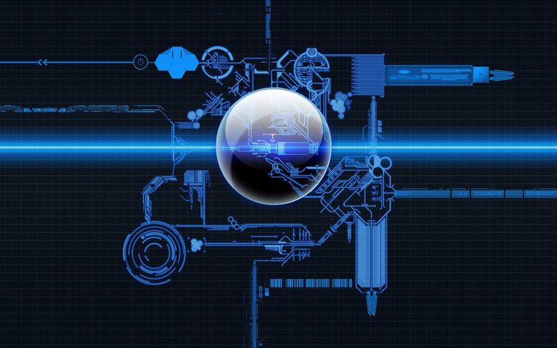 Blue Circuit Schematic — Technological, Digital Art, Sphere