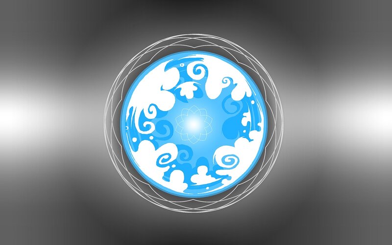 blue circular design with swirls