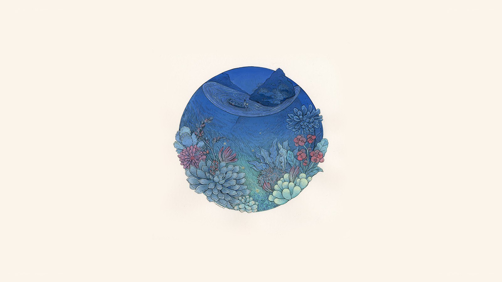 blue circular floral illustration