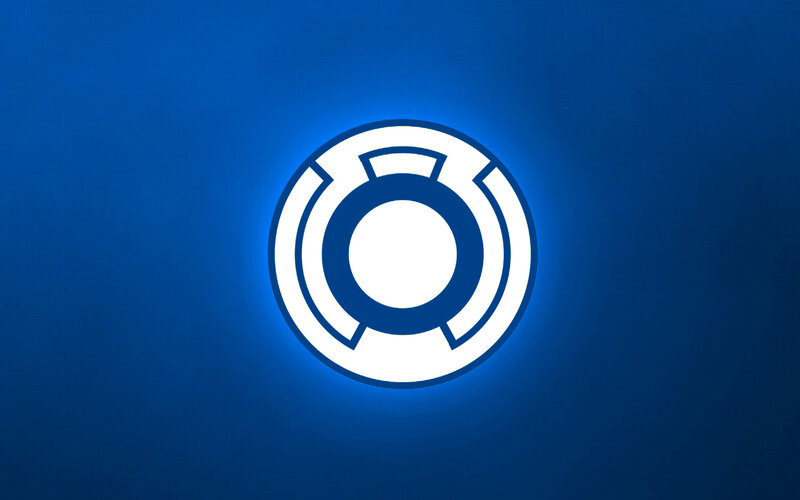 blue circular logo on blue background