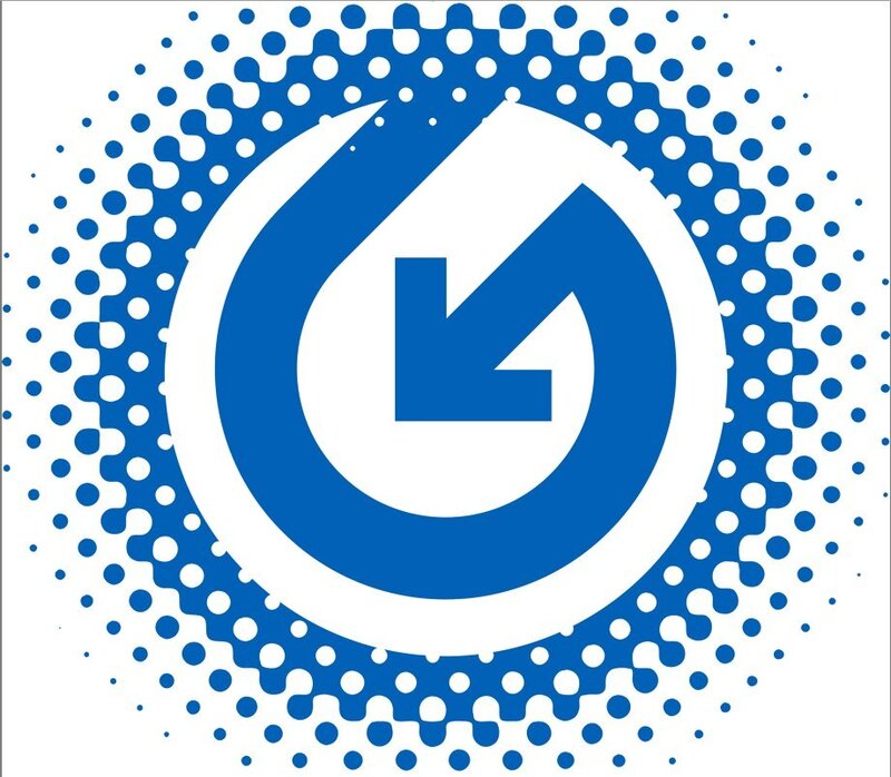 blue circular logo with dots