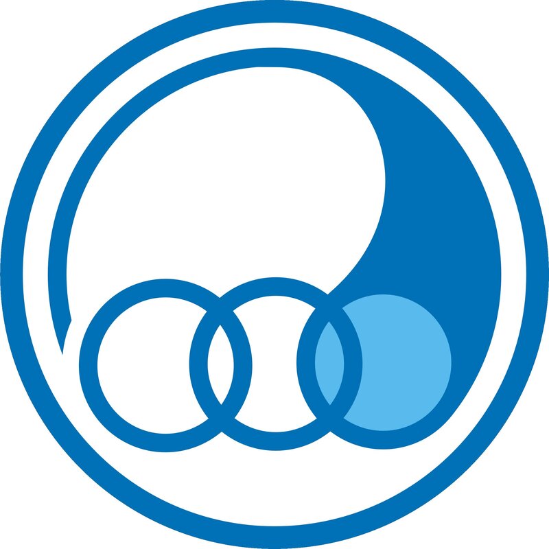 blue circular logo with three rings