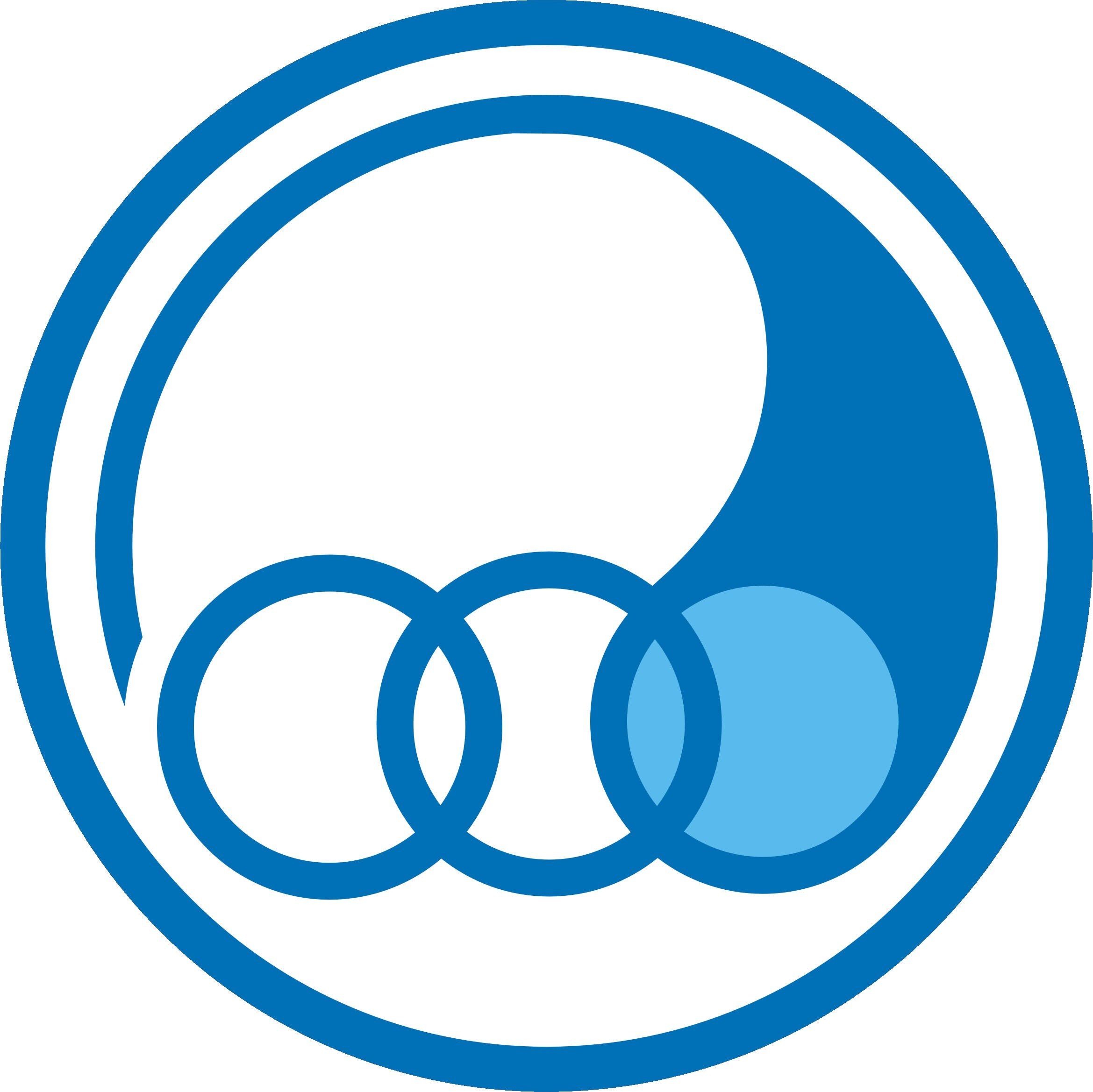 blue circular logo with three rings