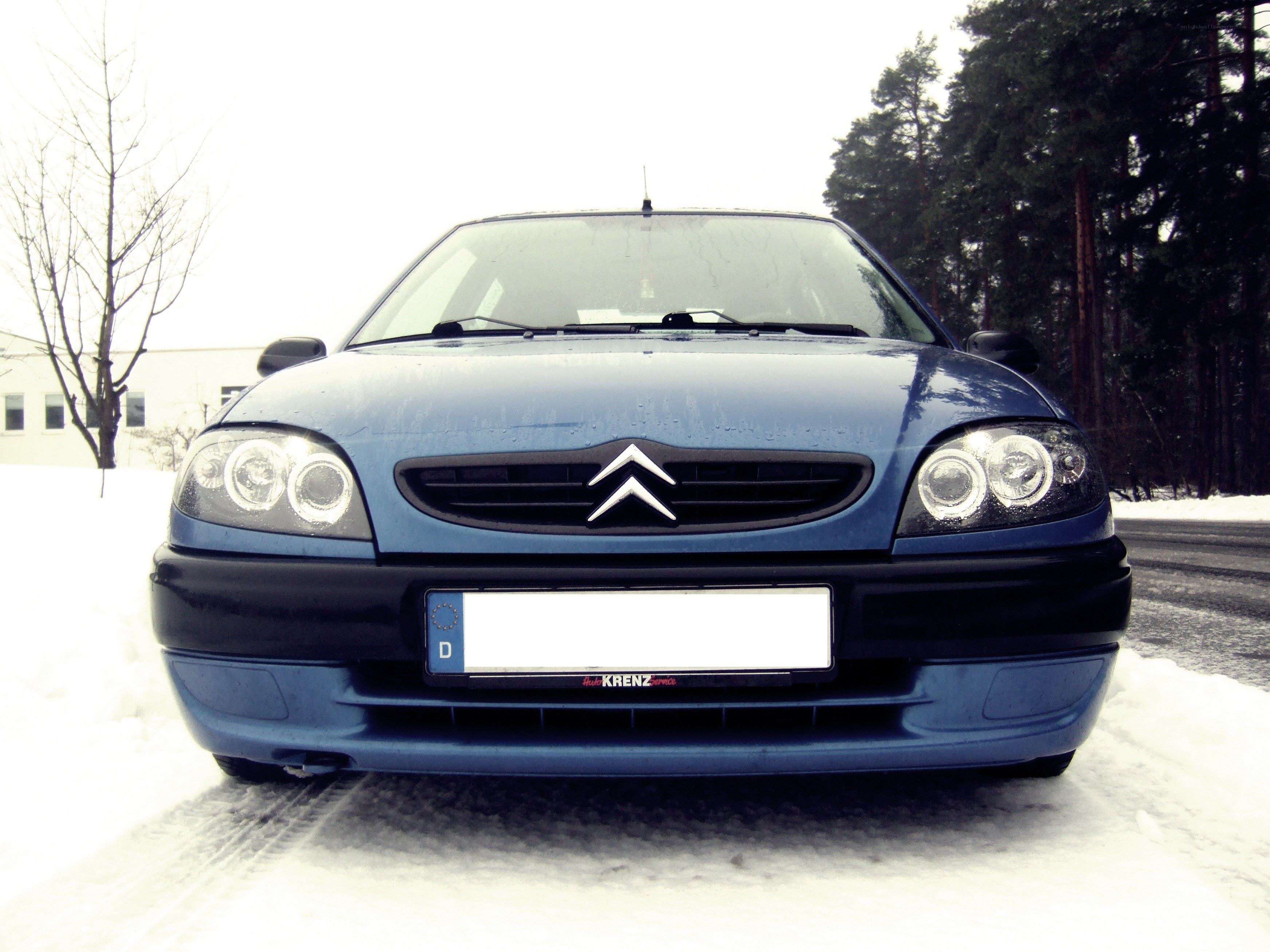 blue citroen in snow