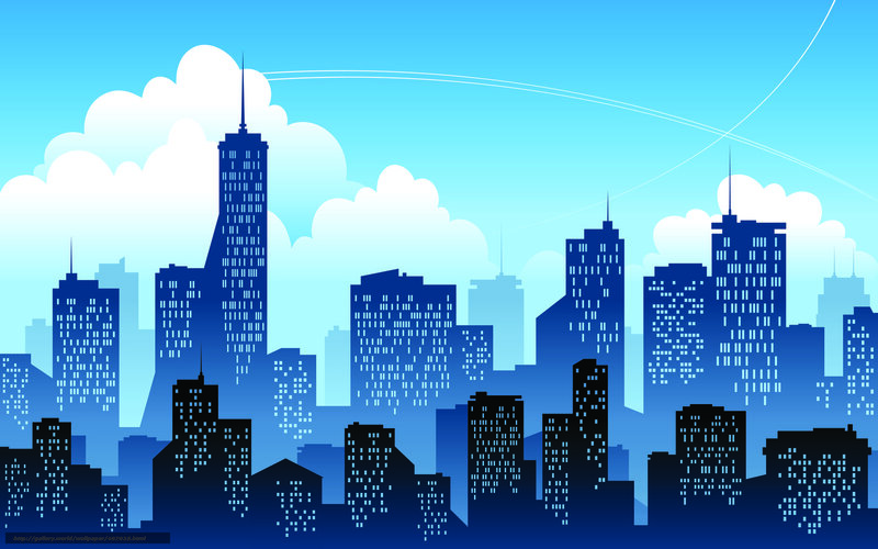 blue city skyline at dusk