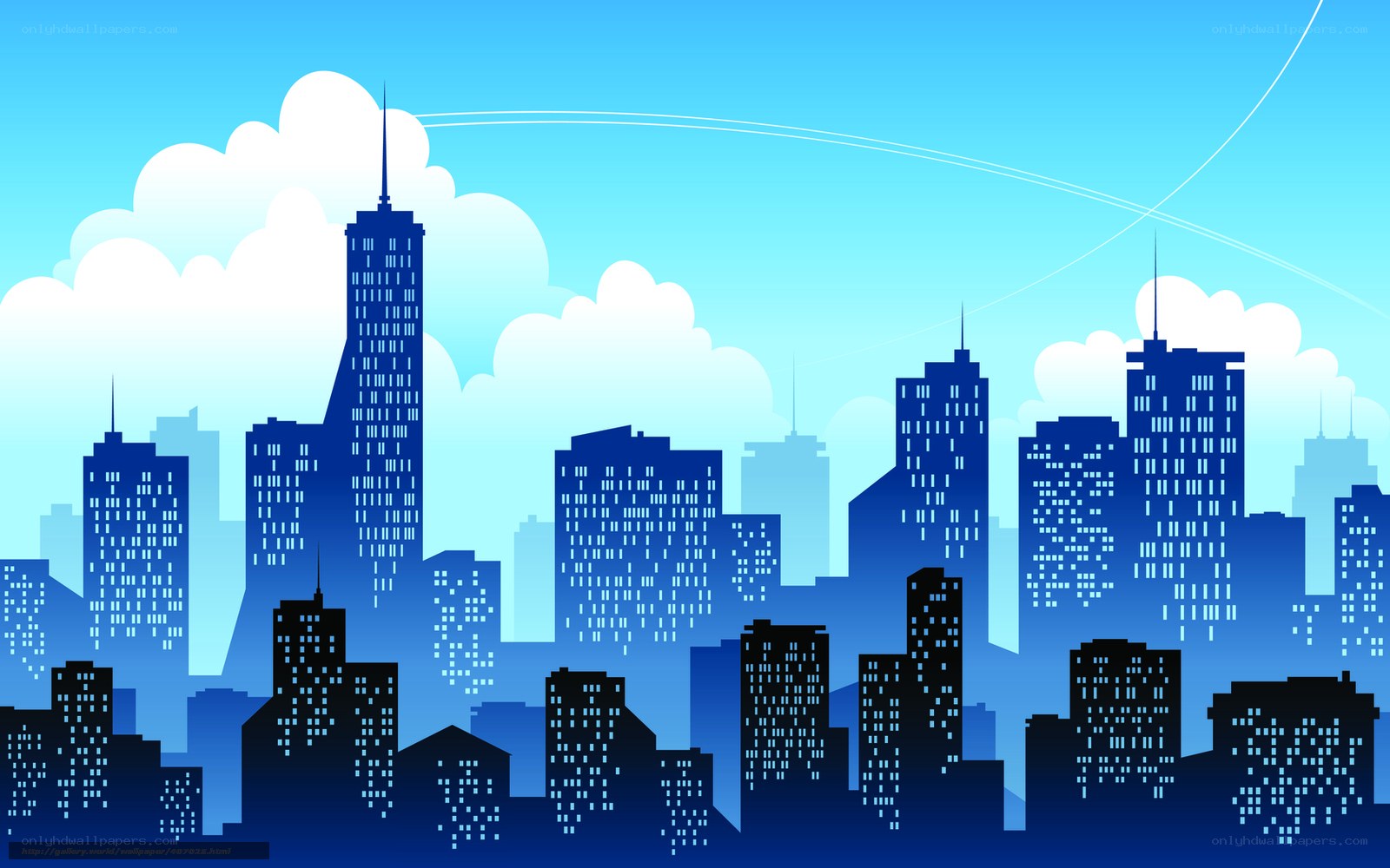 blue city skyline at dusk
