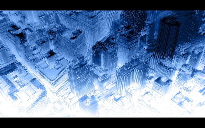 blue city skyline at night