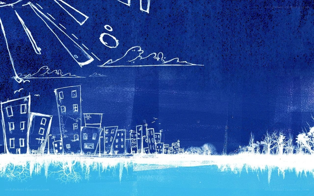 blue city skyline drawing