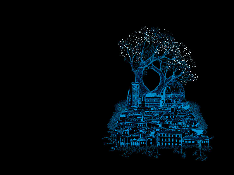 blue city tree illustration