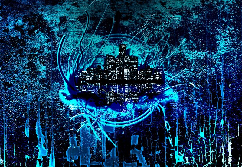 blue cityscape abstract art