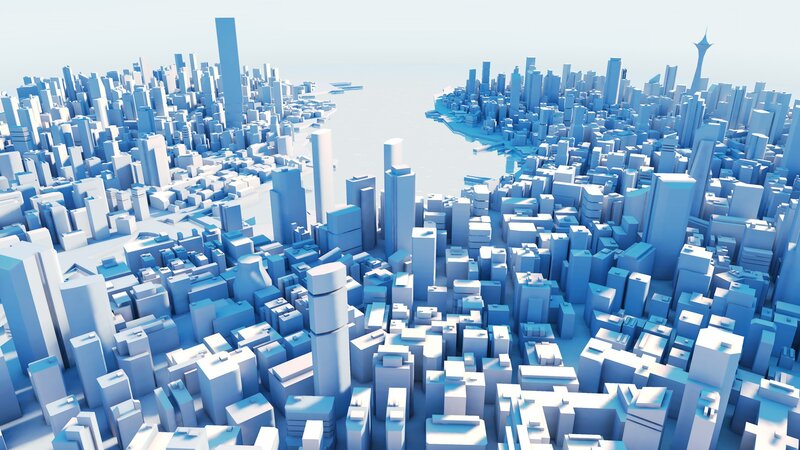 Blue Cityscape Model — Serene, 3d Render