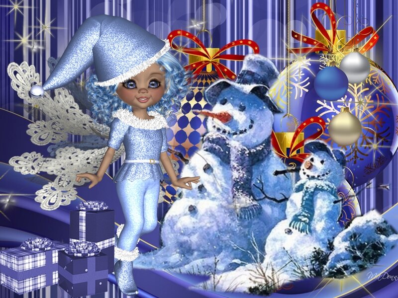 Blue-clad Doll with Snowman