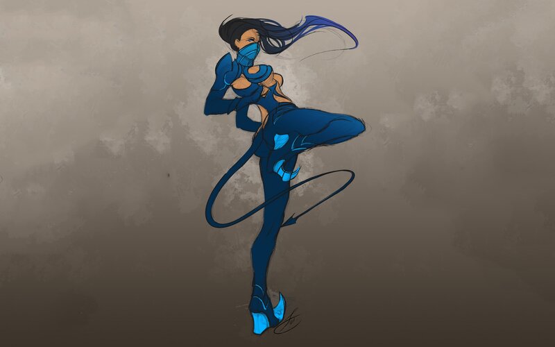 blue-clad warrior in dynamic pose