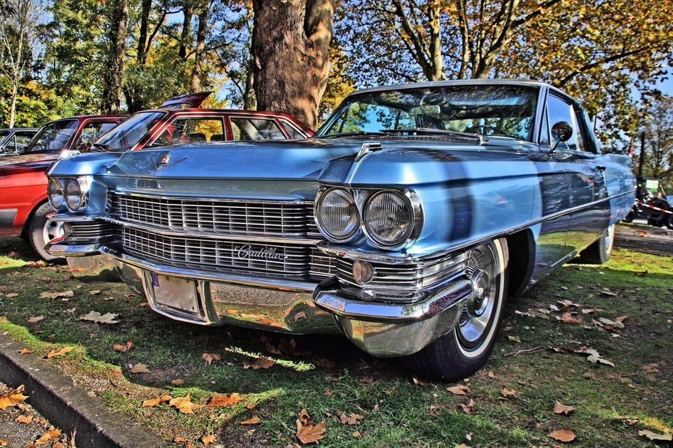 Blue classic Cadillac car