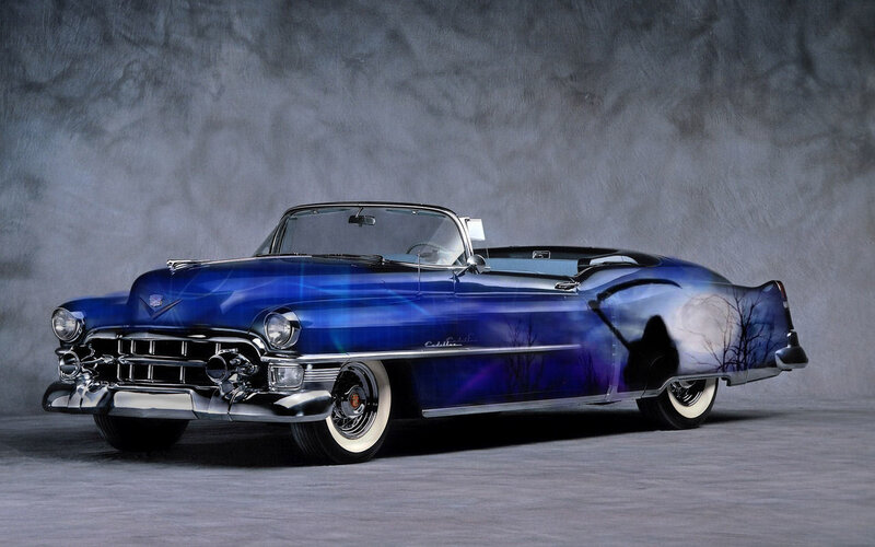blue classic cadillac convertible