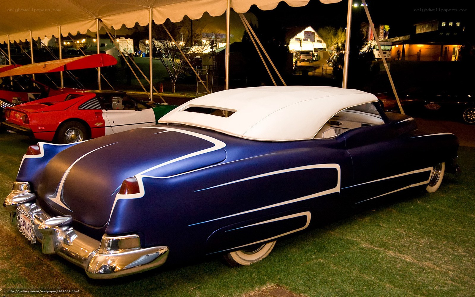 Blue classic car at night show