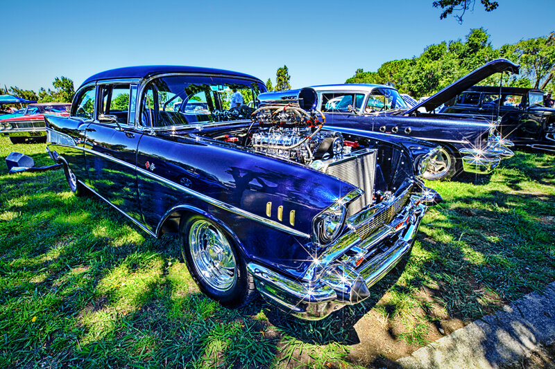 Blue Classic Car — Bright, Afternoon, Photograph