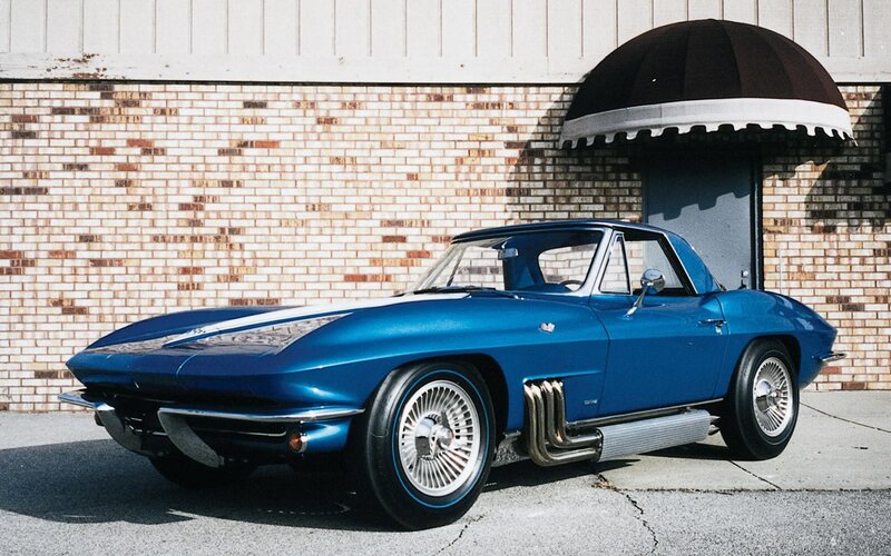 Blue Classic Car — Calm, Afternoon, Photograph, Brick Wall