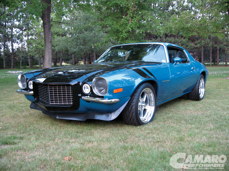 Blue Classic Car — Calm, Afternoon, Photograph, Grass, Trees