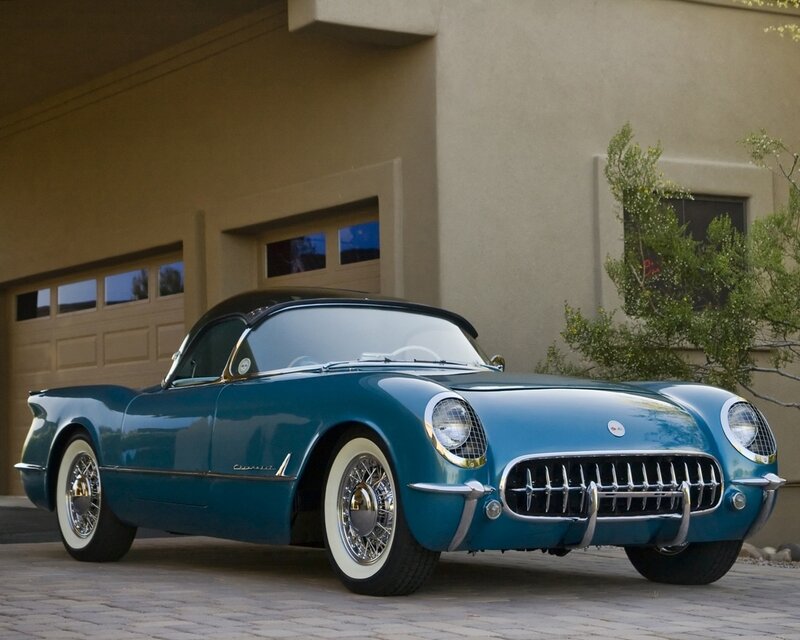 Blue Classic Car — Calm, Afternoon, Photograph, House, Garage Door