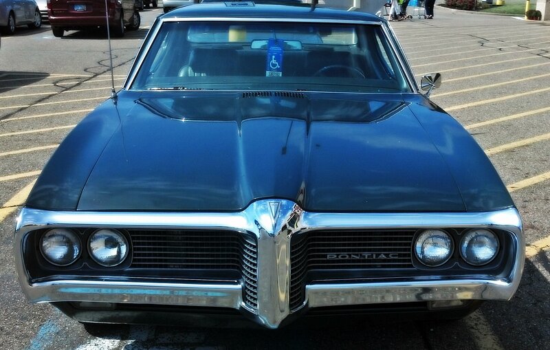 Blue Classic Car — Calm, Afternoon, Photograph, Parking Lot, People