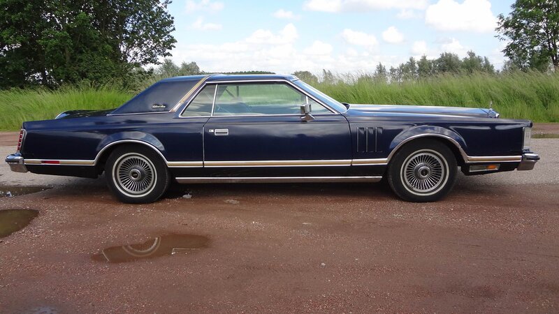 Blue Classic Car — Calm, Afternoon, Photograph, Puddle