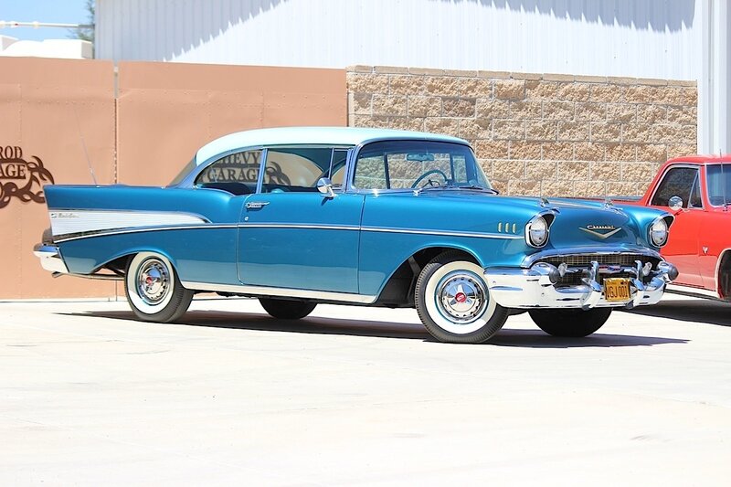 Blue Classic Car — Calm, Afternoon, Photograph, Red Truck