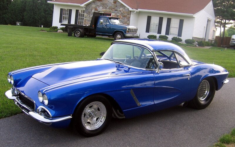 Blue Classic Car — Calm, Afternoon, Photograph, Truck