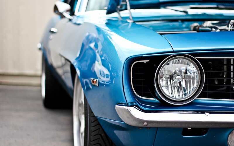 Blue Classic Car — Calm, Photograph, Headlight, Grille