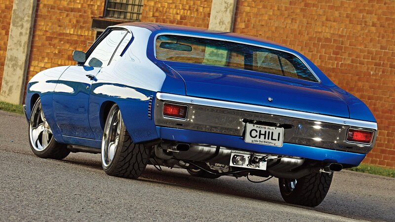 Blue Classic Car — Dramatic, Afternoon, Photograph, Brick Wall