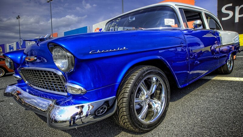 Blue Classic Car — Dramatic, Afternoon, Photograph, Car Show