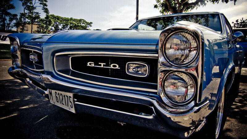 Blue Classic Car — Dramatic, Afternoon, Photograph, Headlights
