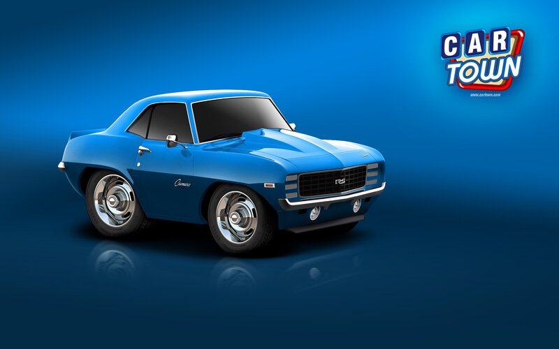 Blue Classic Car — Dramatic, Digital Art, Logo