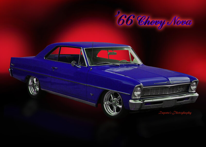 Blue Classic Car — Dramatic, Digital Art, Text